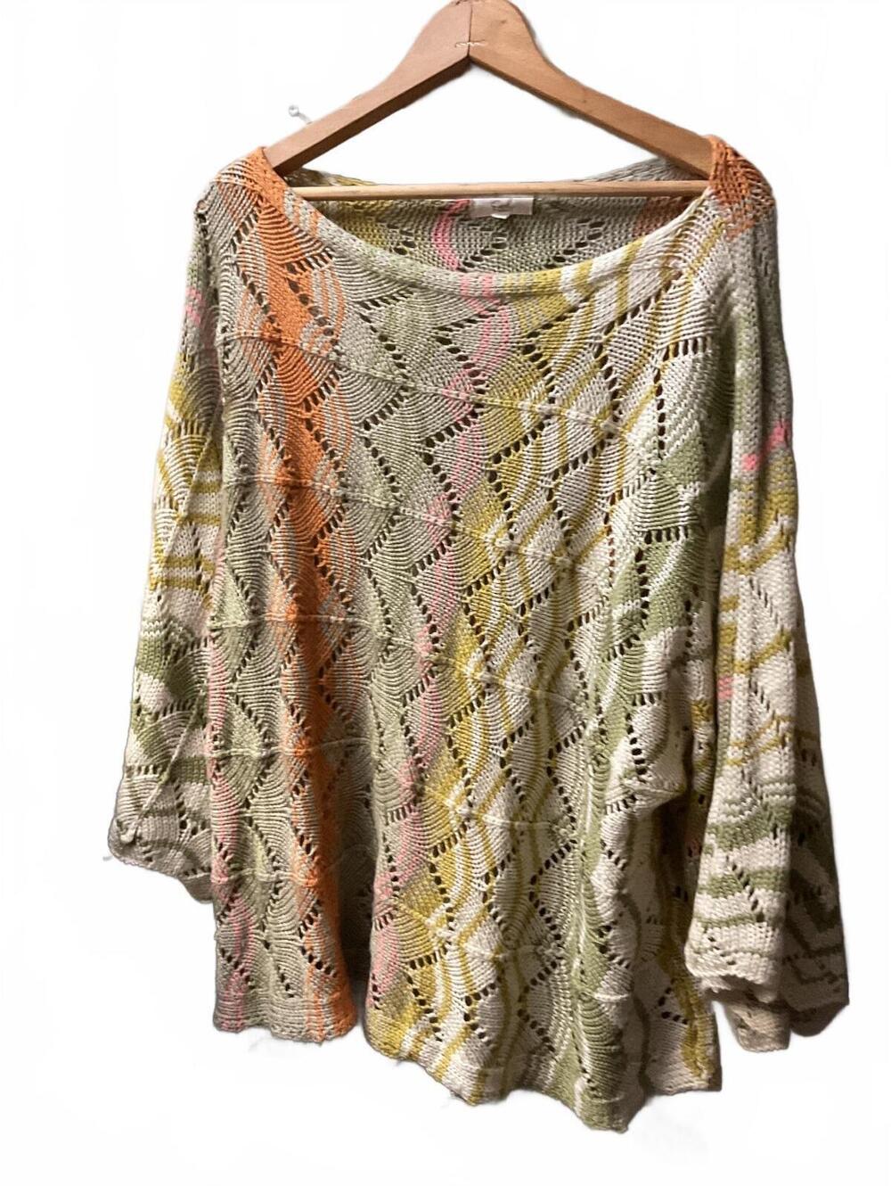 Easel Multicolor Open Knit Pullover Sweater Medium